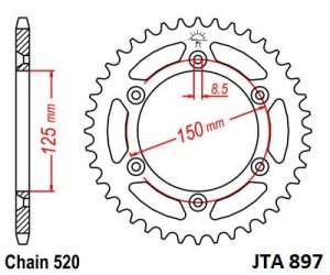 Hliníková řetězová rozeta JT 51 zubů, 520